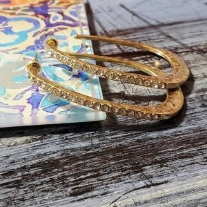Lucky brand hammered gold tone crystal jeweled hoop earrings